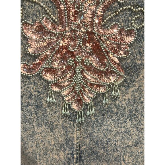 Designs USA Vintage Acid Washed Long Embellished Bejeweled Pink Denim Duster - Picture 11 of 16